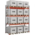 kaiserkraft Palettenregal Space, Fachlast 3000 kg, 4 Ebenen inkl. Bodenebene, Platz für bis zu 12 Europaletten, verzinkt/orange, HxBxT 3500 x 2930 x 1100 mm.