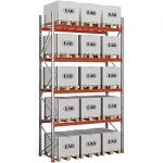 kaiserkraft Palettenregal Space, Fachlast 3000 kg, 5 Ebenen inkl. Bodenebene, Platz für bis zu 15 Europaletten, verzinkt/orange, HxBxT 5000 x 2930 x 1100 mm.